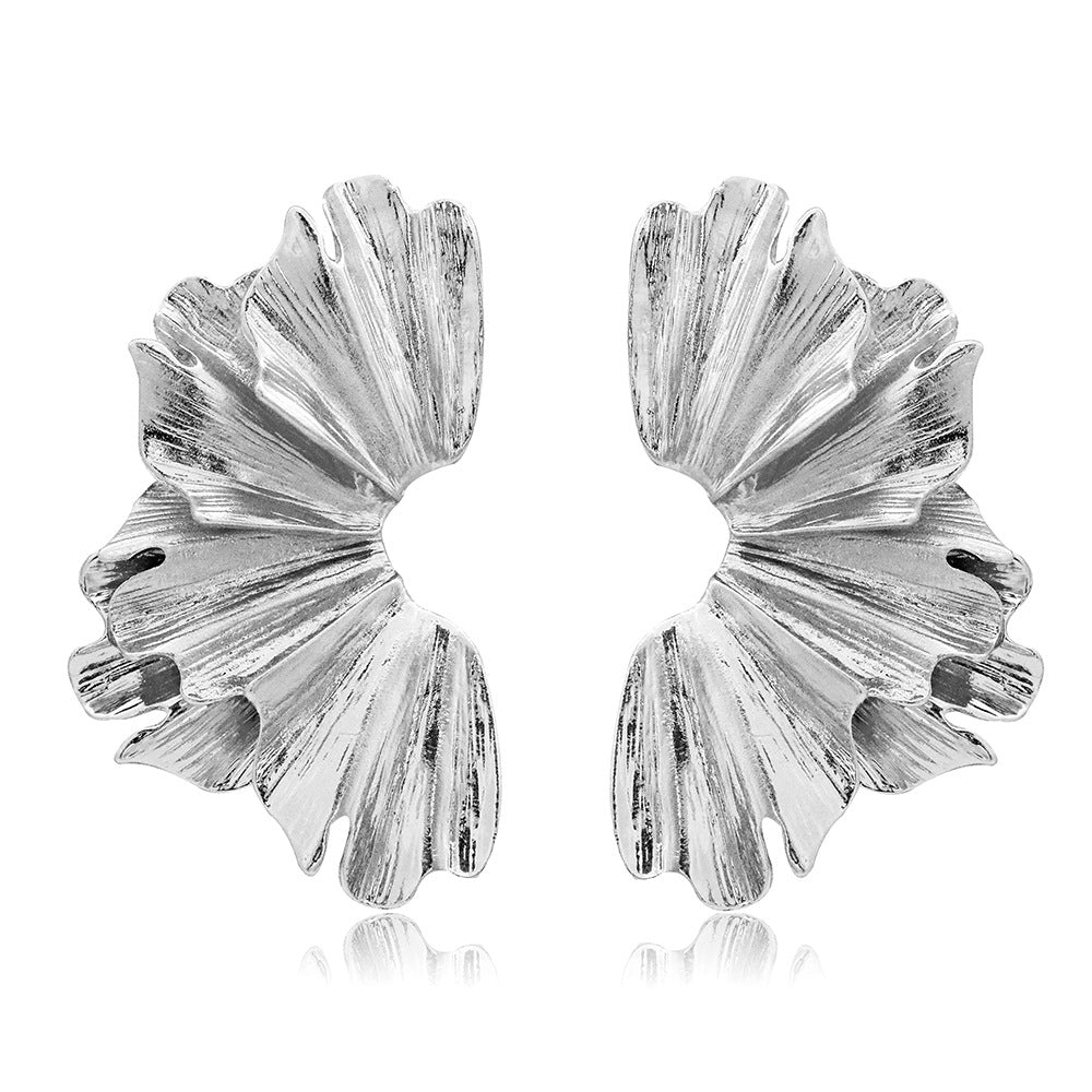 Retro Irregular Alloy Leaf Flower Stud Earrings for Women