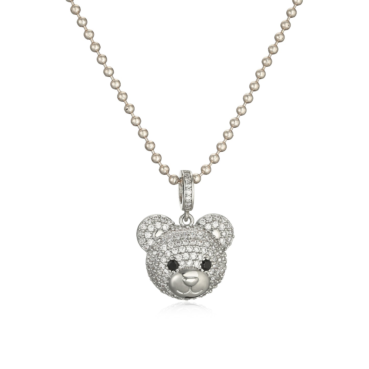 Cute Little Bear Zircon Pendant Necklace with Colorful Beaded Chain