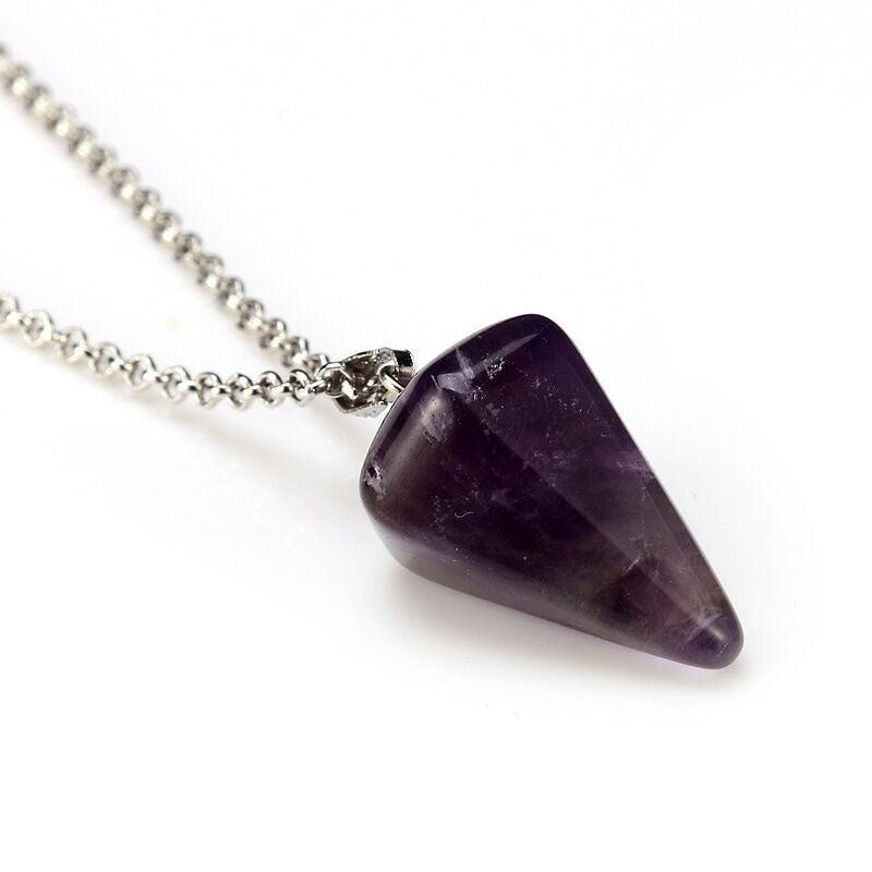 Hexagonal Cone Natural Stone Crystal Pendant Necklace