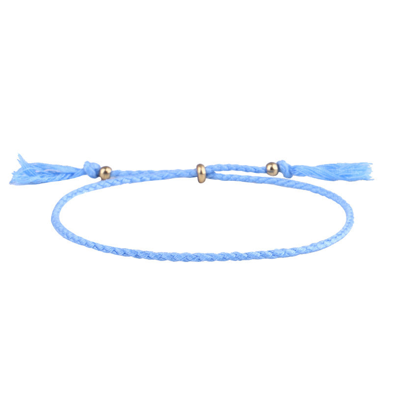 Simple Solid Color Rope Braid Women's Bracelet with Tassel and Copper Beads