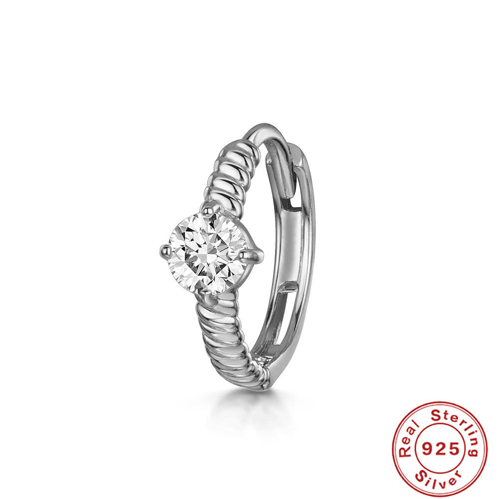Retro Sterling Silver Zircon Inlay Hoop Earrings
