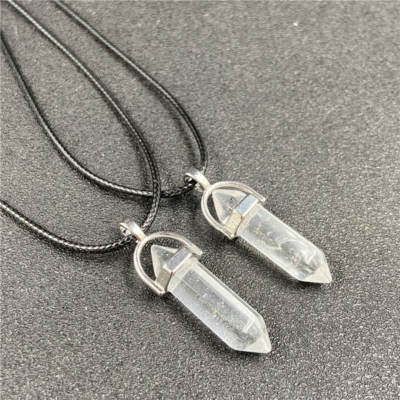 Hexagon Prism Crystal Bullet Pendant Necklace