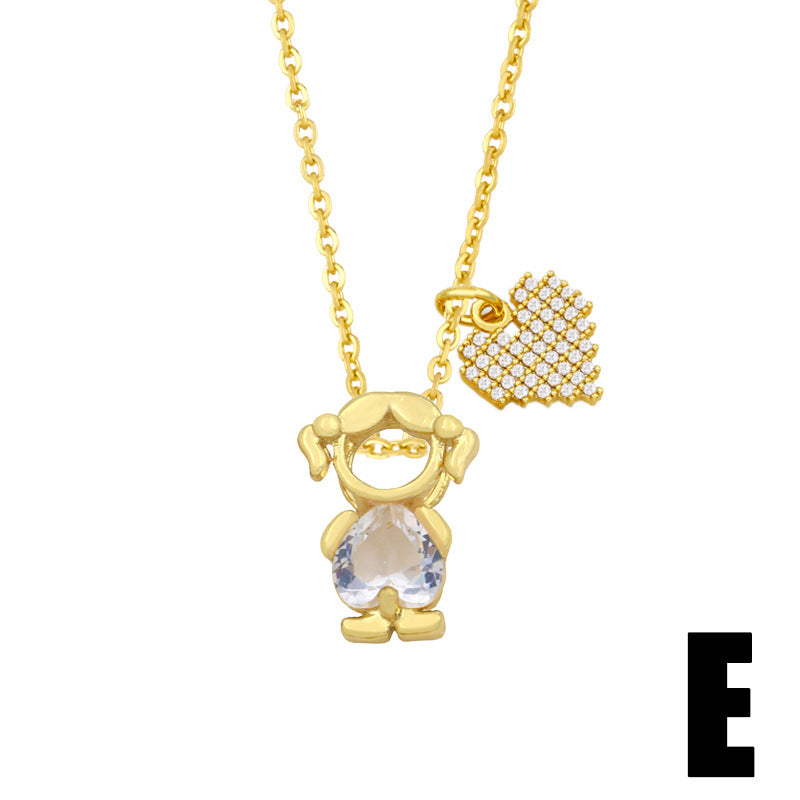 Zircon Heart Pendant Necklace for Couples - Boy and Girl Design