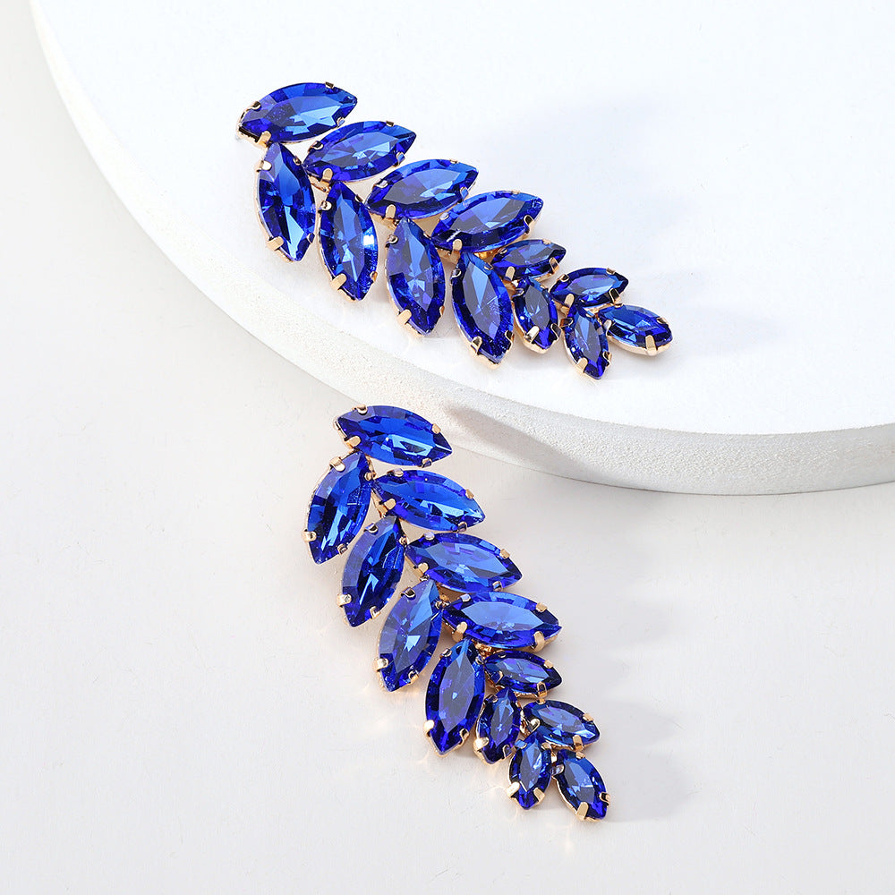 Elegant Leaf Crystal Inlay Copper Alloy Drop Earrings for Women
