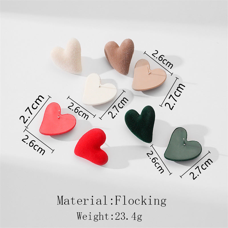 Heart Shape Flocking S925 Silver Stud Earrings for Women