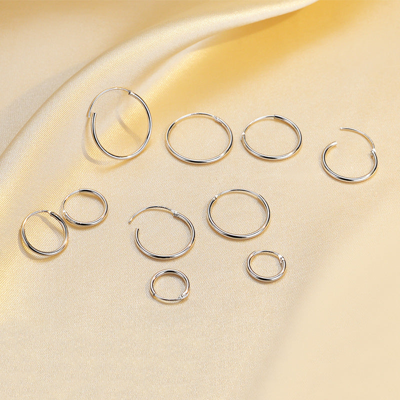 Sterling Silver Plated Round Hoop Earrings for Men and Women