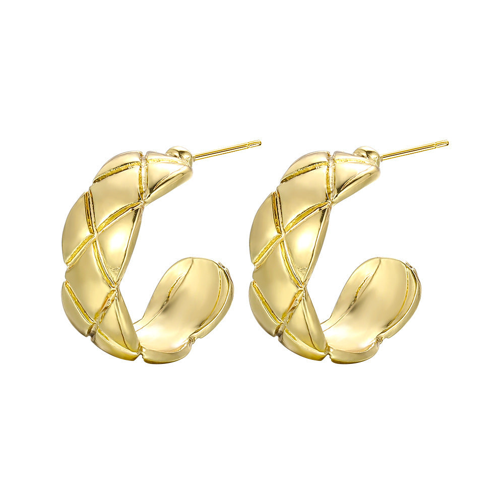INS Style C Shape Metal Plated Twisted Chain Hoop Earrings for Women