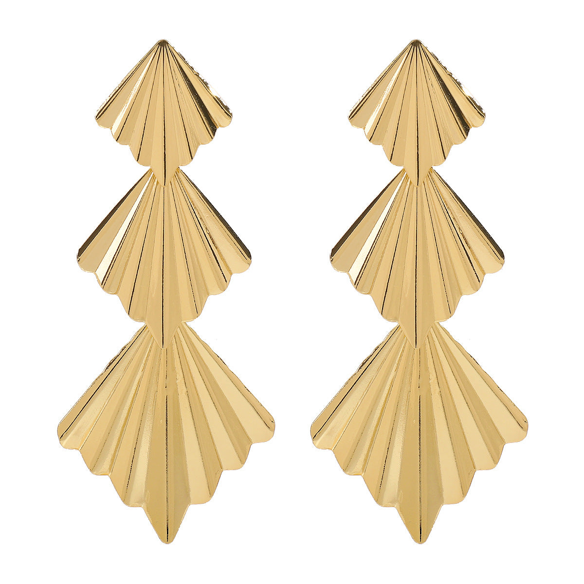 Ginkgo Leaf Design Statement Folding Fan Drop Earrings