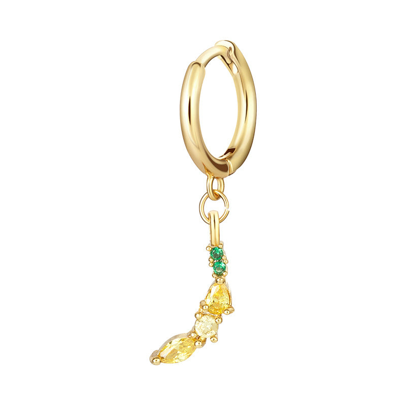 1 Pair Fashion Fruit-Inspired Copper Inlaid Zircon Drop Earrings - Pineapple, Watermelon, Grape, Cherry Design