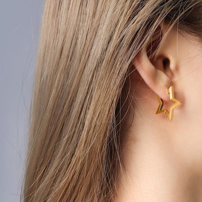 Exquisite Geometric Star Titanium Steel Hoop Earrings
