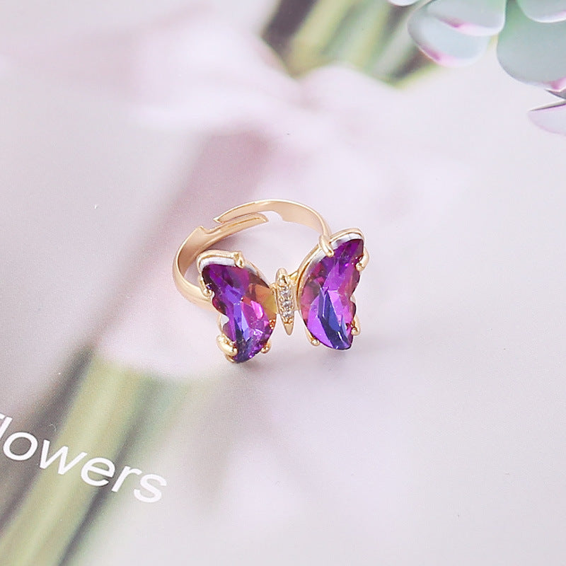 Fashion Gradient Butterfly Adjustable Copper Ring for Women