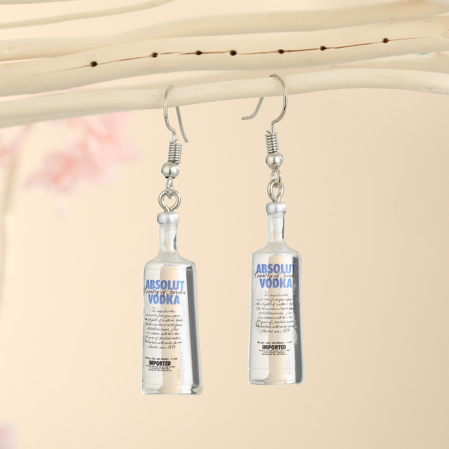 Wholesale Vodka Bottle Pendant Earrings with Letter and Plain Options