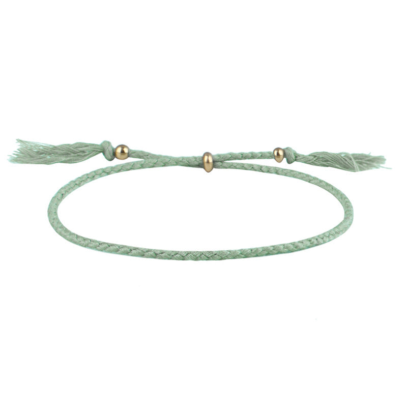 Simple Solid Color Rope Braid Women's Bracelet with Tassel and Copper Beads