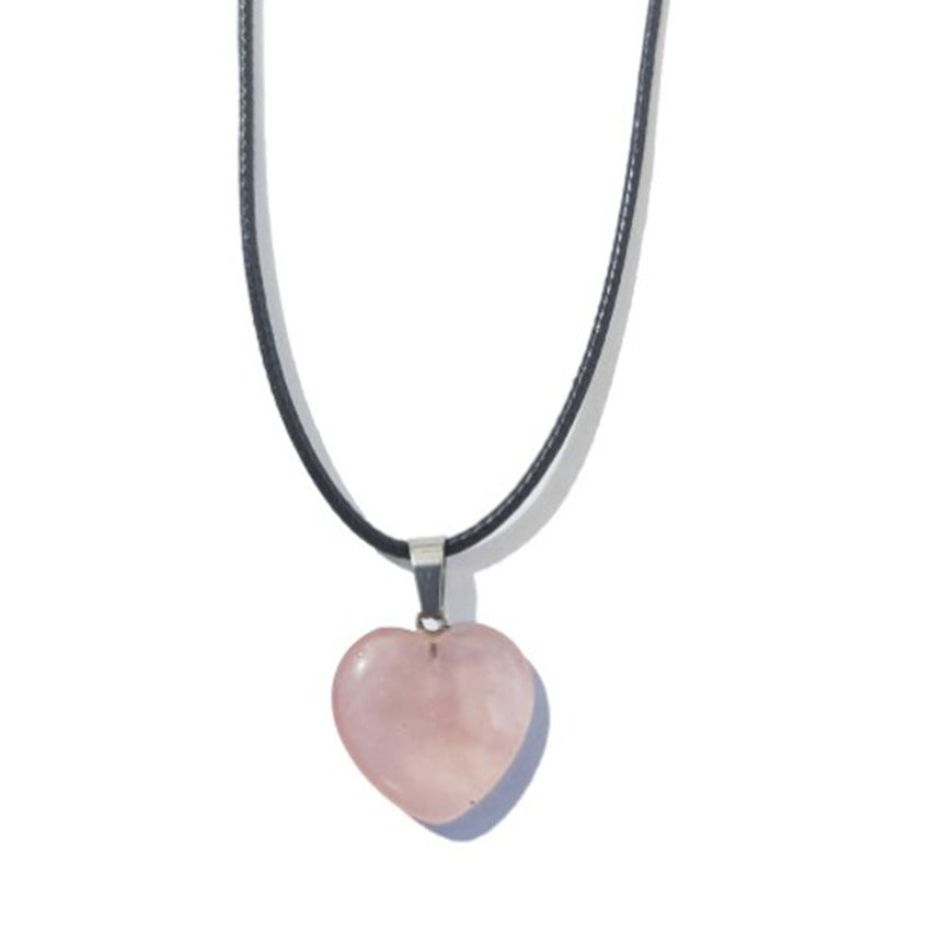 Simple Heart-Shaped Natural Stone Carved Pendant Necklace