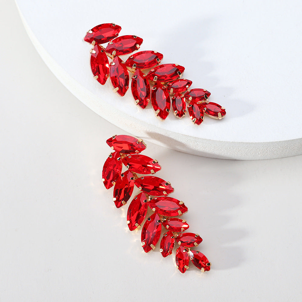 Elegant Leaf Crystal Inlay Copper Alloy Drop Earrings for Women