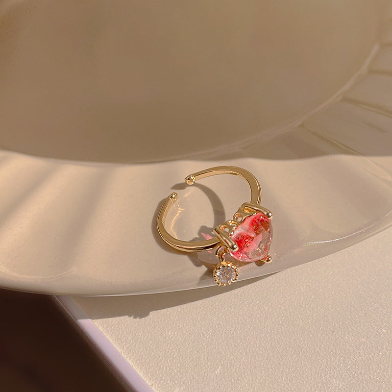 Heart Shape Flower Zircon Crystal Open Ring