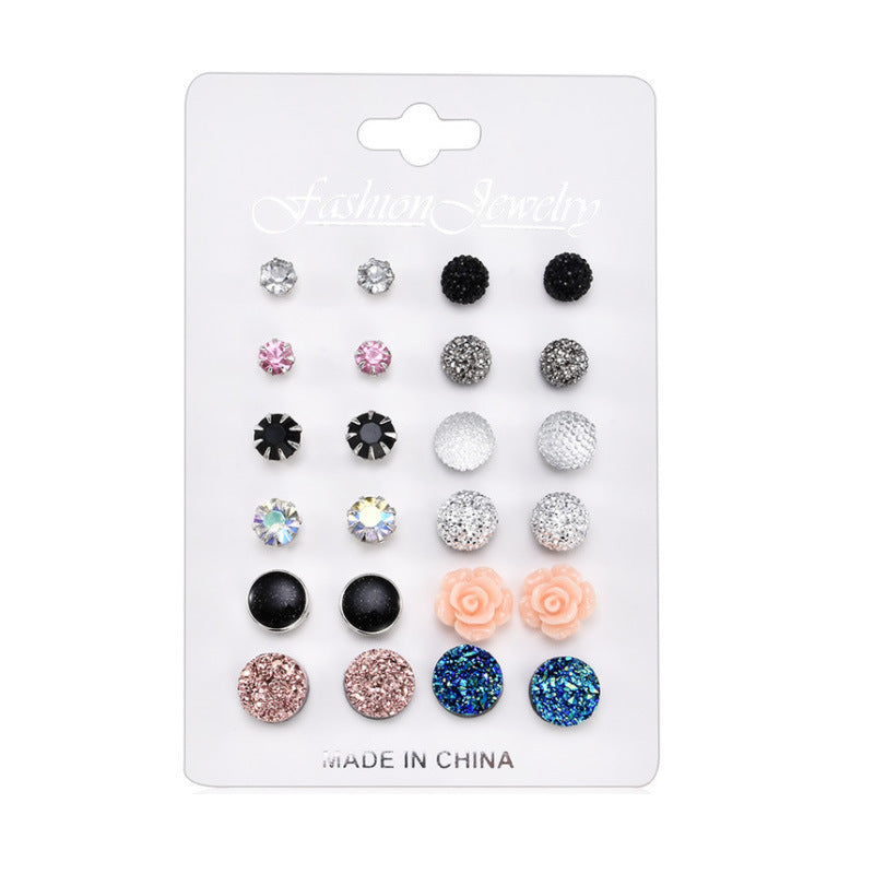 New Inlaid Pearl Gold Hoop Earring Set - 9 Pieces