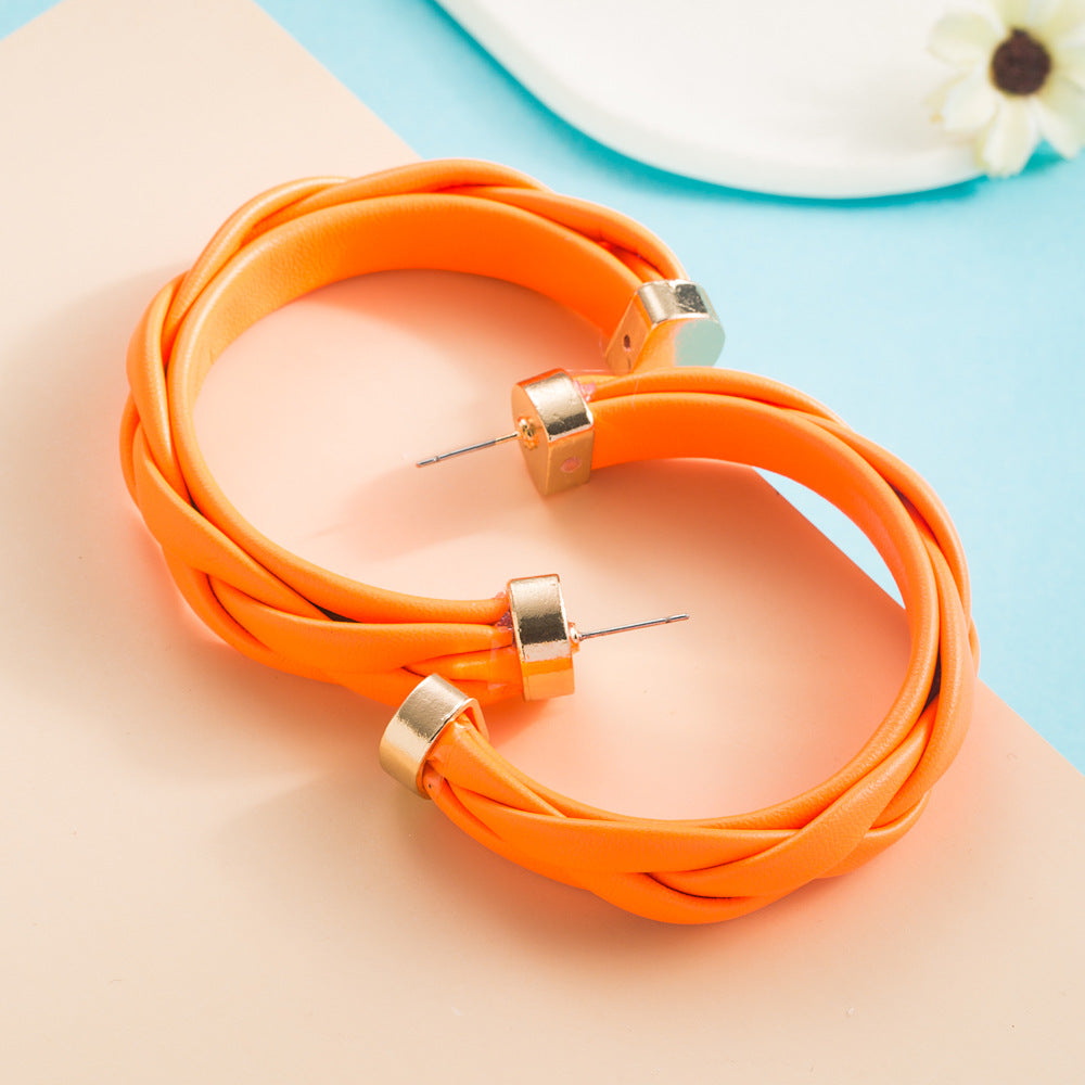 Fashion C-Shaped Multicolor Bohemian PU Leather Alloy Hoop Earrings