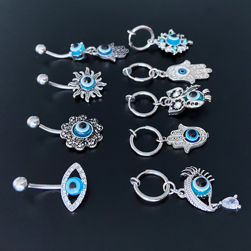Hip-hop Devil's Eye Sunflower Rhinestone Belly and Nose Ring Jewelry