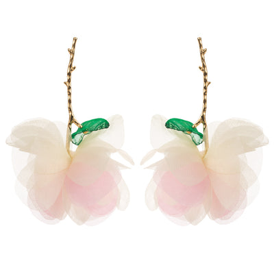 Elegant Tropical Flower Tassel Drop Earrings - Gold Plated Alloy Design