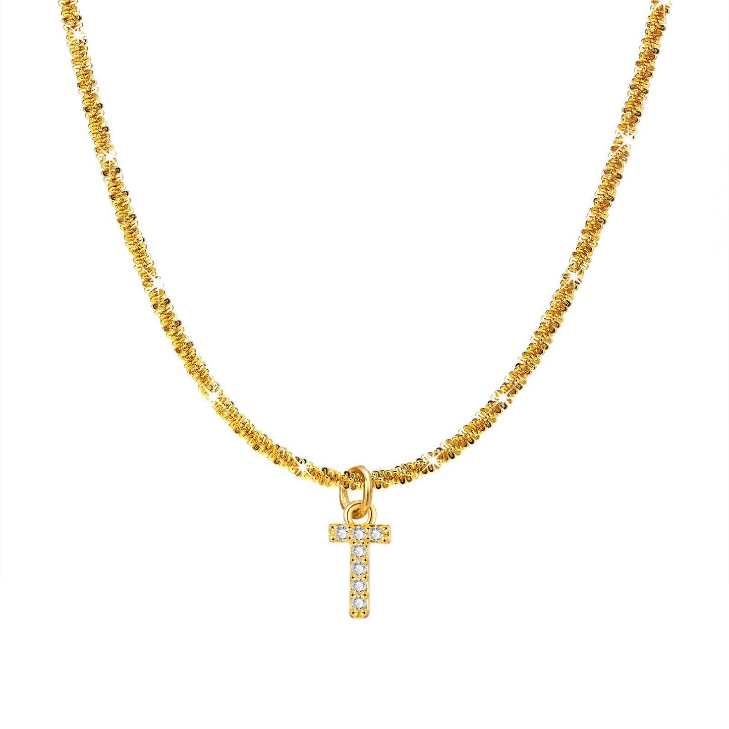 IG Style 18K Gold Plated Zircon Letter Pendant Necklace with Snowflake Chain