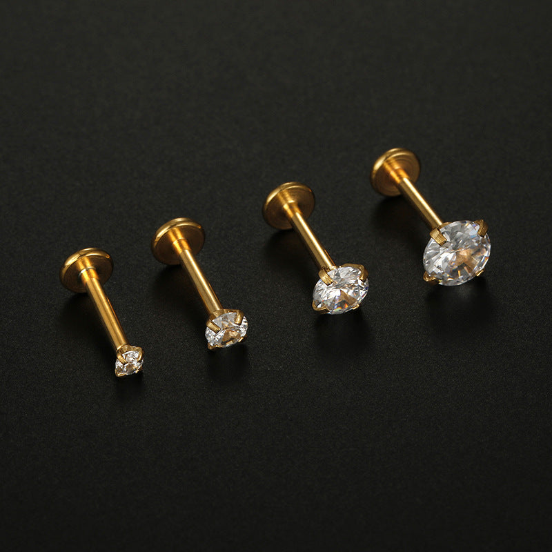 Fashion Zircon Inlay Stainless Steel Lip and Ear Studs Jewelry