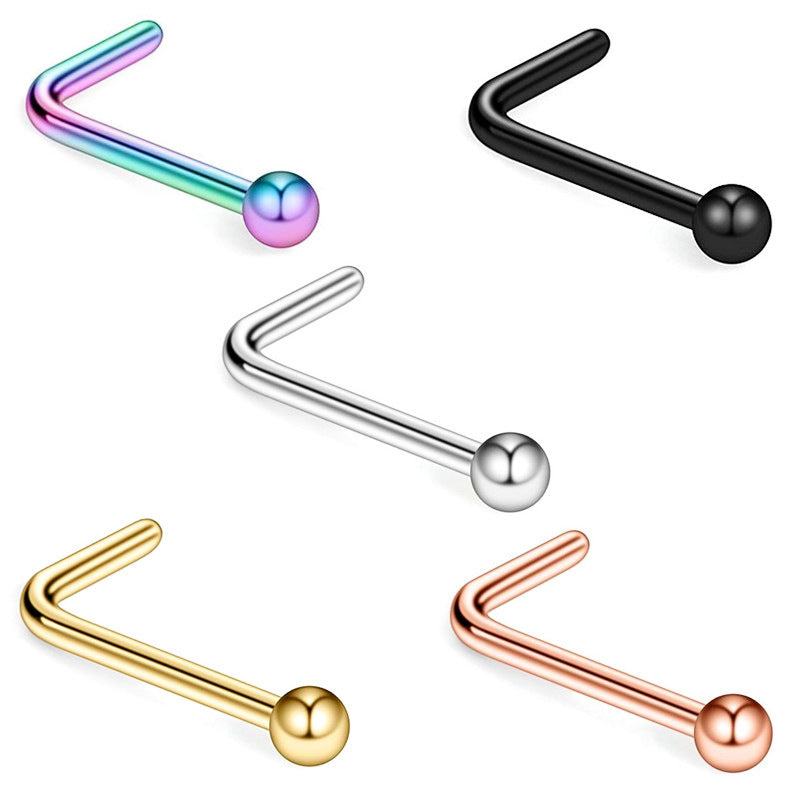Geometric Stainless Steel Nose Stud with Round Ball Design