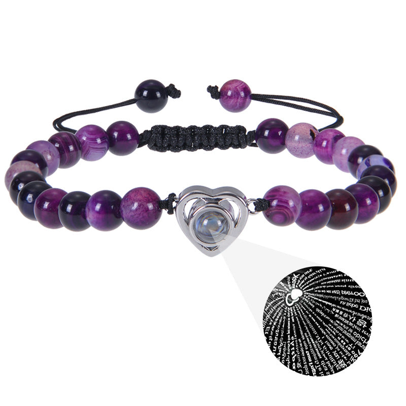 Romantic Heart Shape Natural Stone Projection Bracelets with Pink Crystal Beads