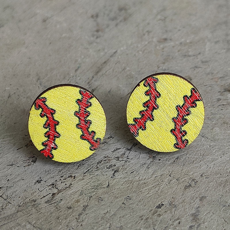 Original Design Sports Heart Shaped Wooden Stud Earrings for Women