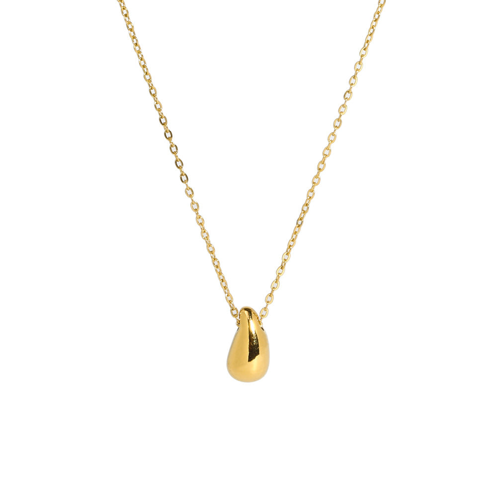 French Style 18K Gold Plated Water Droplet Pendant Necklace - Stainless Steel Titanium Design