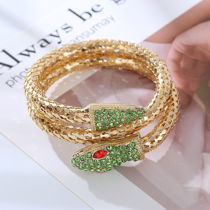 European American Punk Snakelike Winding Bracelet with Rhinestone Alloy Ornament