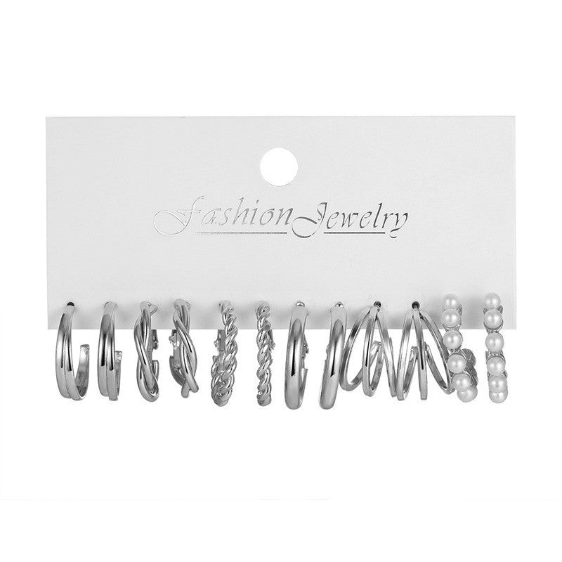 6 Pairs Minimalist Gold and Silver Plated Chain Hoop Earrings with Artificial Pearls for Women