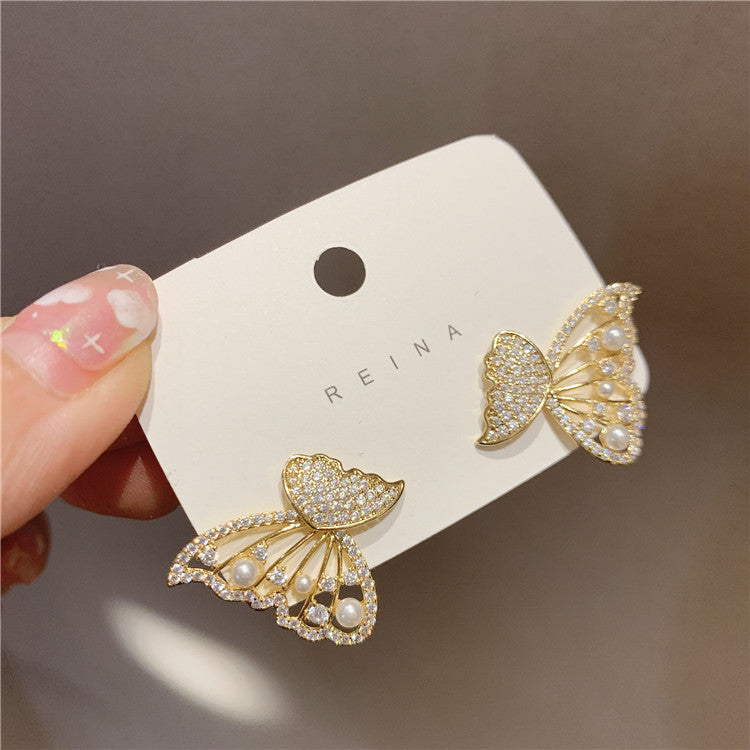 Korean Style Butterfly Pearl S925 Silver Stud Earrings