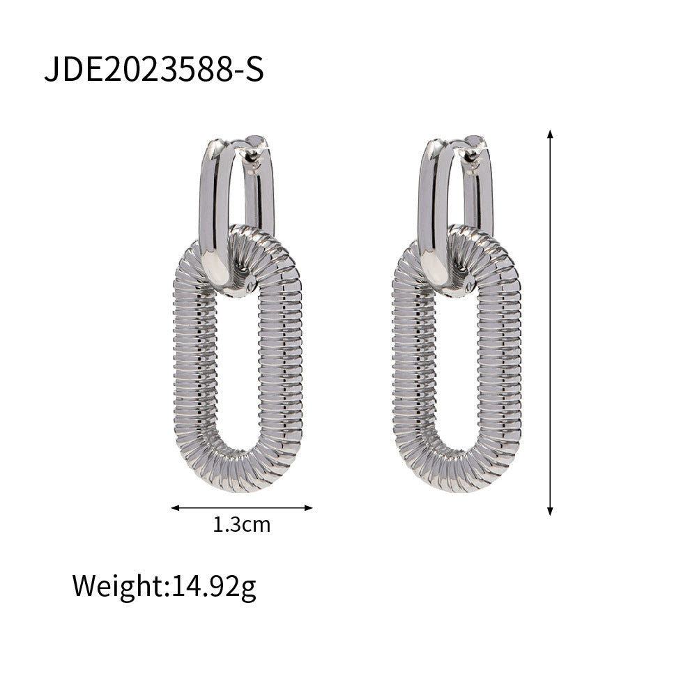 1 Pair Fashion Oval 18k Gold Plated Stainless Steel Chain Drop Earrings