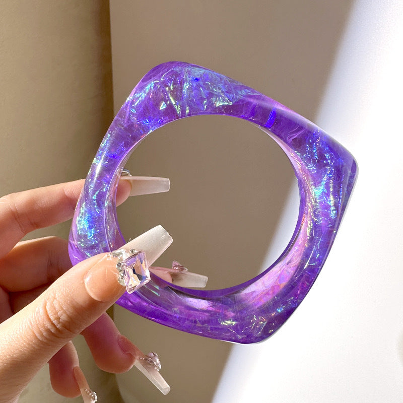 IG Style Transparent Glitter Resin Geometric Bangle Bracelet