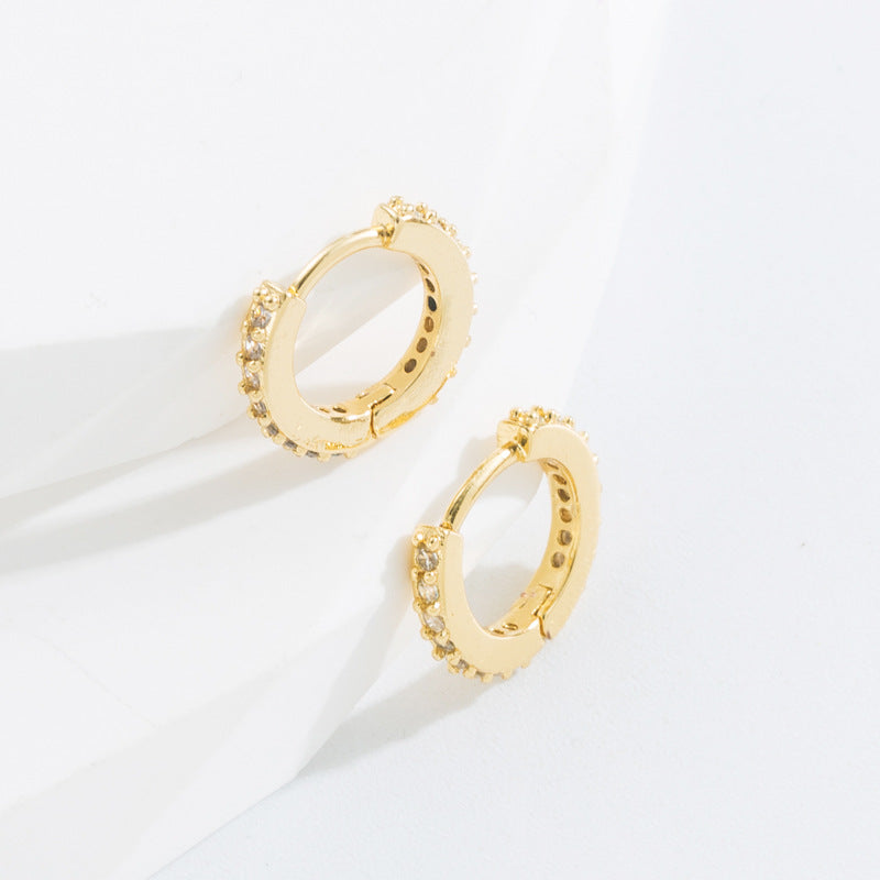 Minimalist O-Shape Zircon Inlaid Gold-Plated Copper Earrings