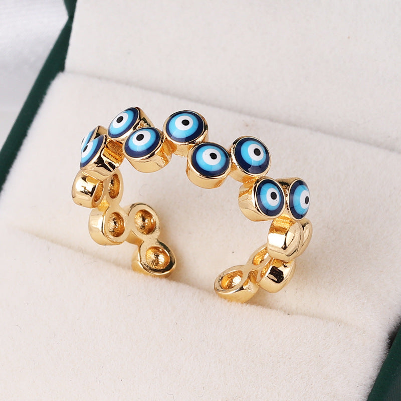Retro Heart Shape Devil's Eye Enamel Copper Ring