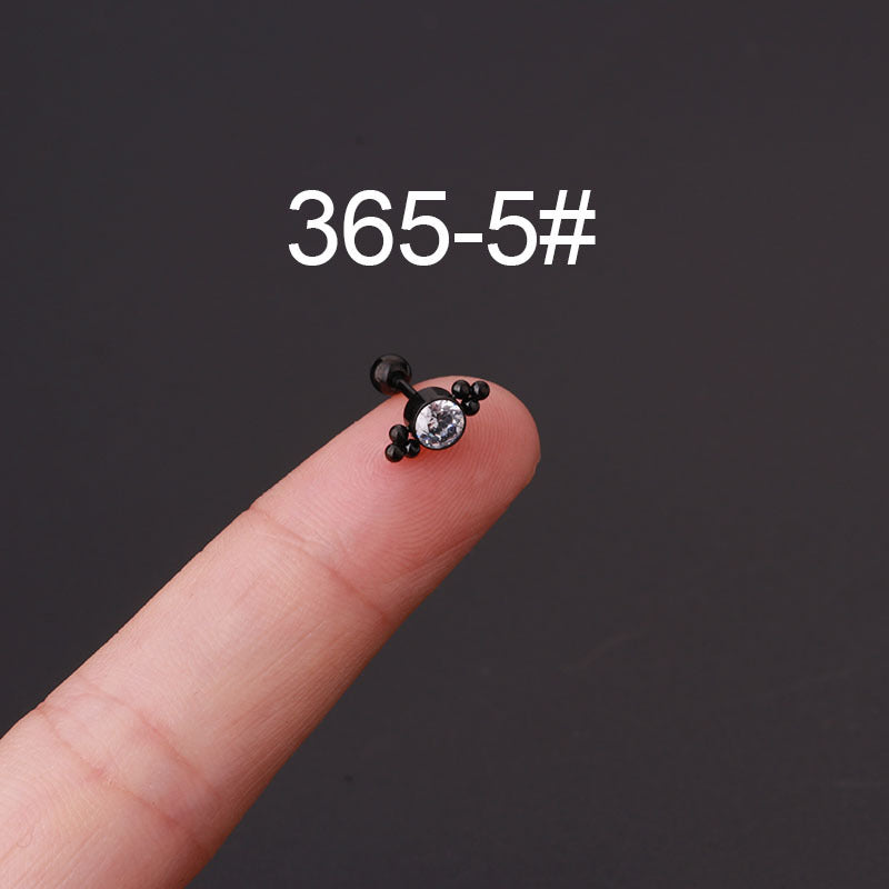 Screw Ball Zircon Inlaid Stainless Steel Earrings