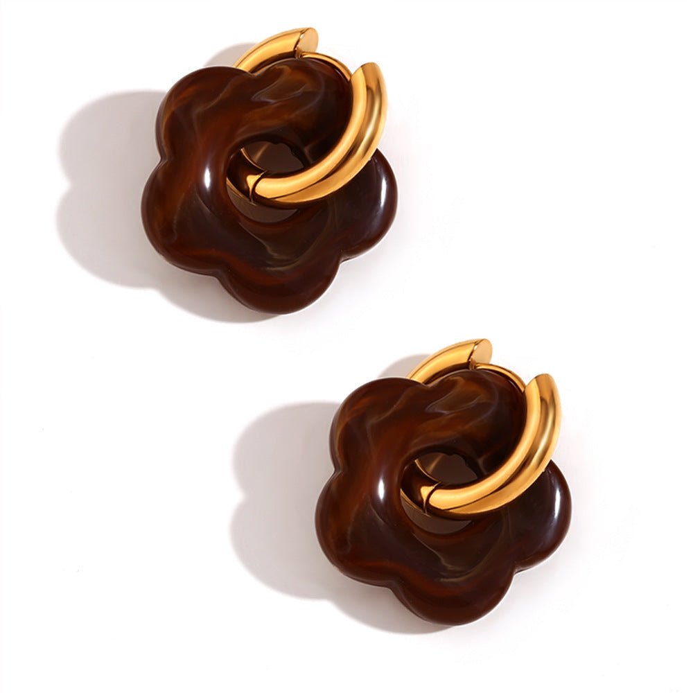 1 Pair Classic Flower 18K Gold Plated Stainless Steel Drop Earrings