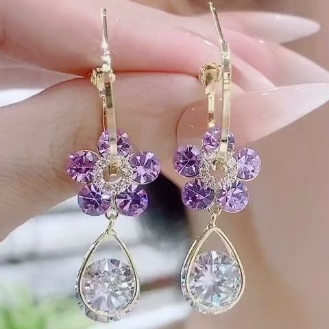 Sweet Flower Crystal Drop Earrings - Elegant Design with Alloy and Artificial Crystals
