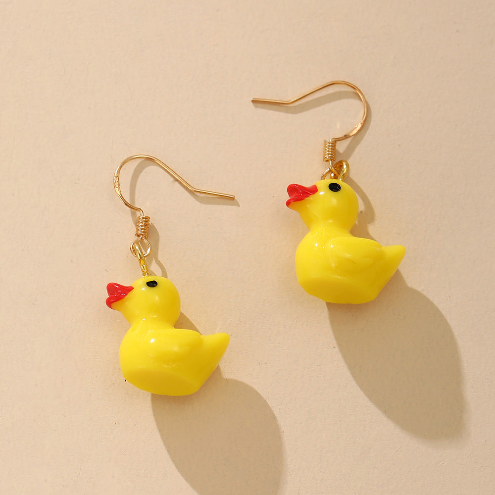 Cute Lemon Yellow Duck Cartoon Earrings