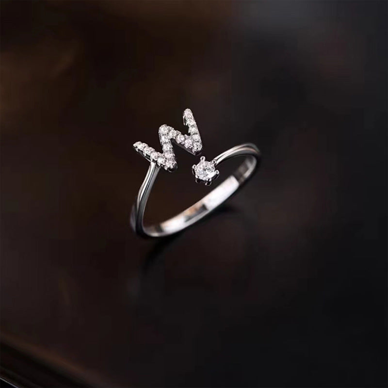 26 English Letters Zircon Sterling Silver S925 Adjustable Ring Jewelry
