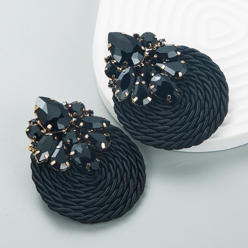 Fashion Geometric Glass Crystal Braided Statement Earrings