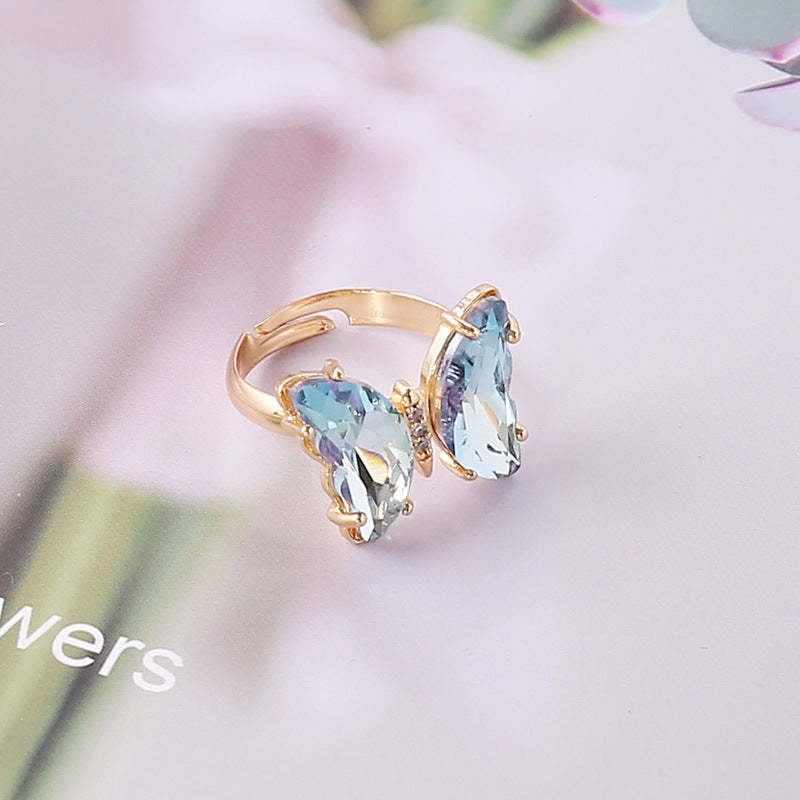 Fashion Gradient Butterfly Adjustable Copper Ring for Women