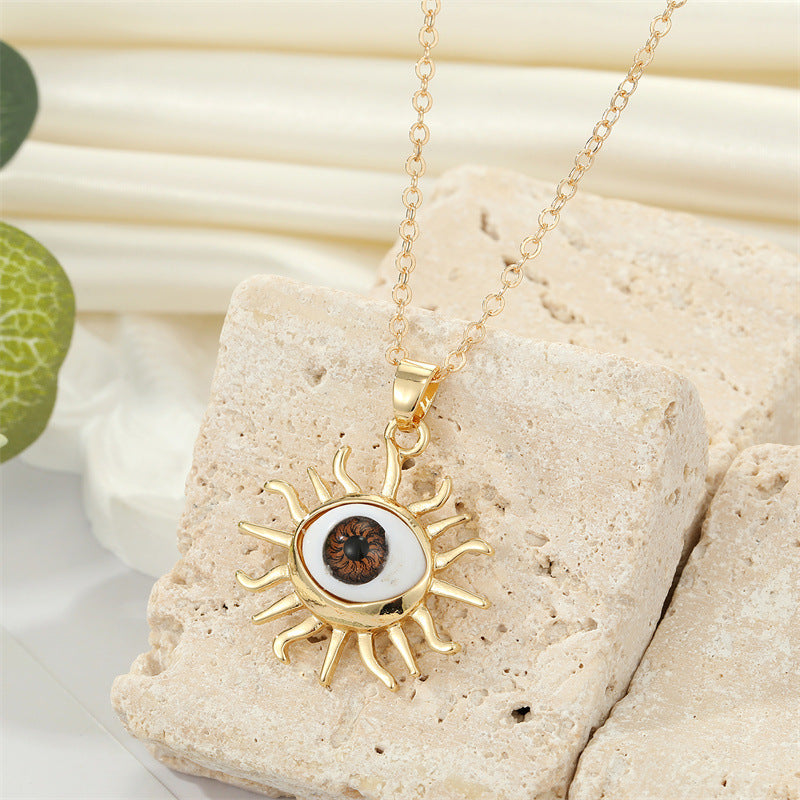Exaggerated Metal Sun Eye Pendant Necklace
