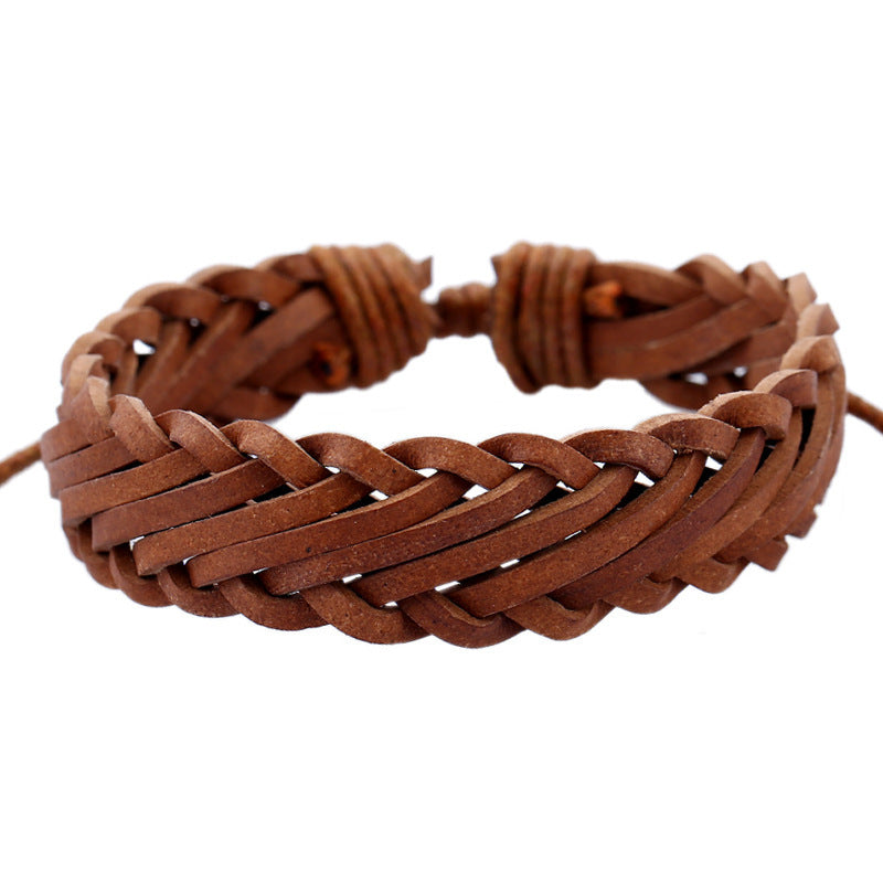 Retro Style Men's Imitation Leather Multi-Layer Woven Bracelet