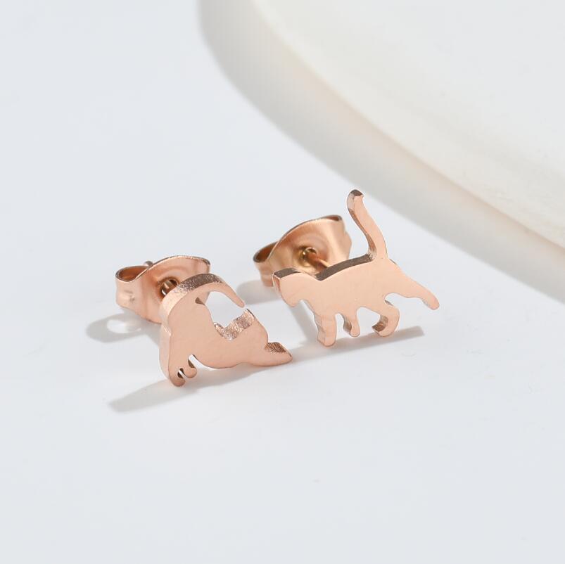 Fashion Cat Stainless Steel Animal Stud Earrings