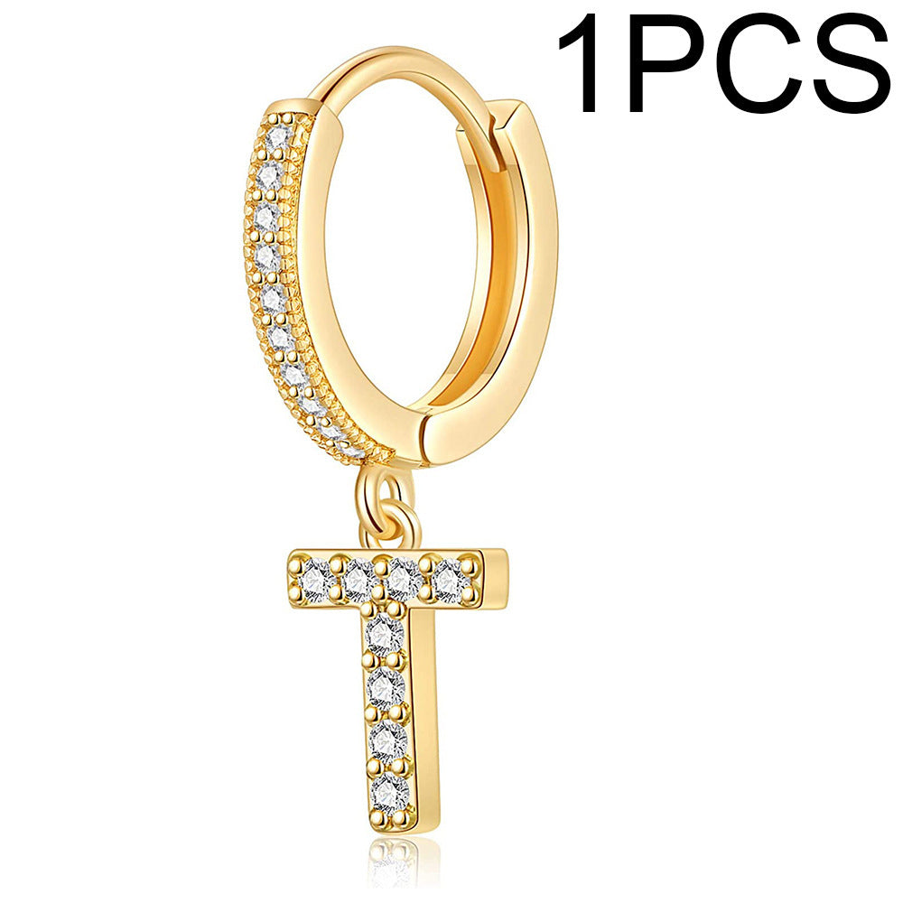 Elegant Alphabet Zircon Inlay Stainless Steel Earrings for Women