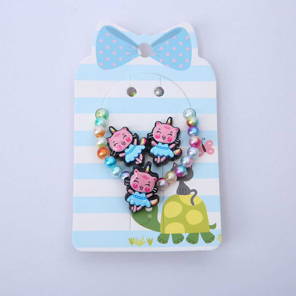 Cartoon Rainbow Butterfly Acrylic Resin Jewelry Set for Girls - Necklace, Earrings, and Bracelet