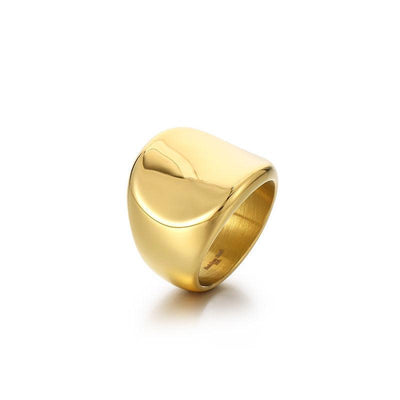 18K Gold Plated Geometric Minimalist Stainless Steel Wide Band Ring